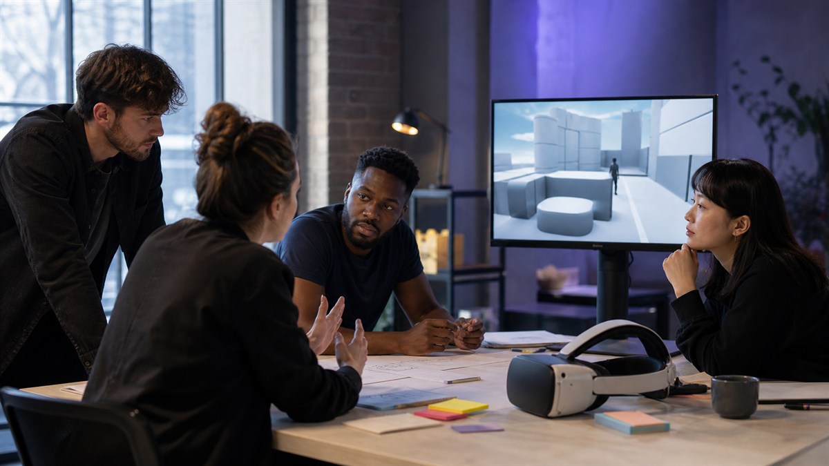 Product team evaluating a VR prototype before approving full development